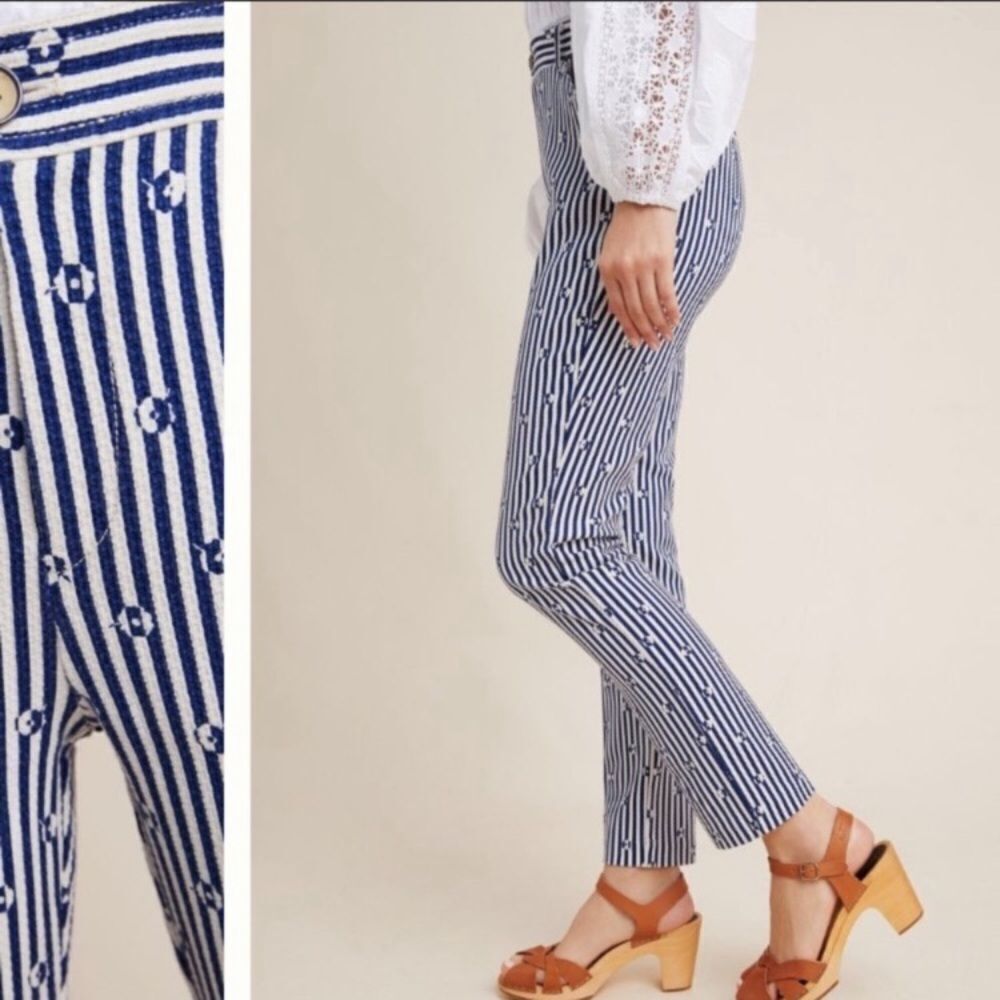 NWOT Anthropologie Slim Blue Motif Pants size 2